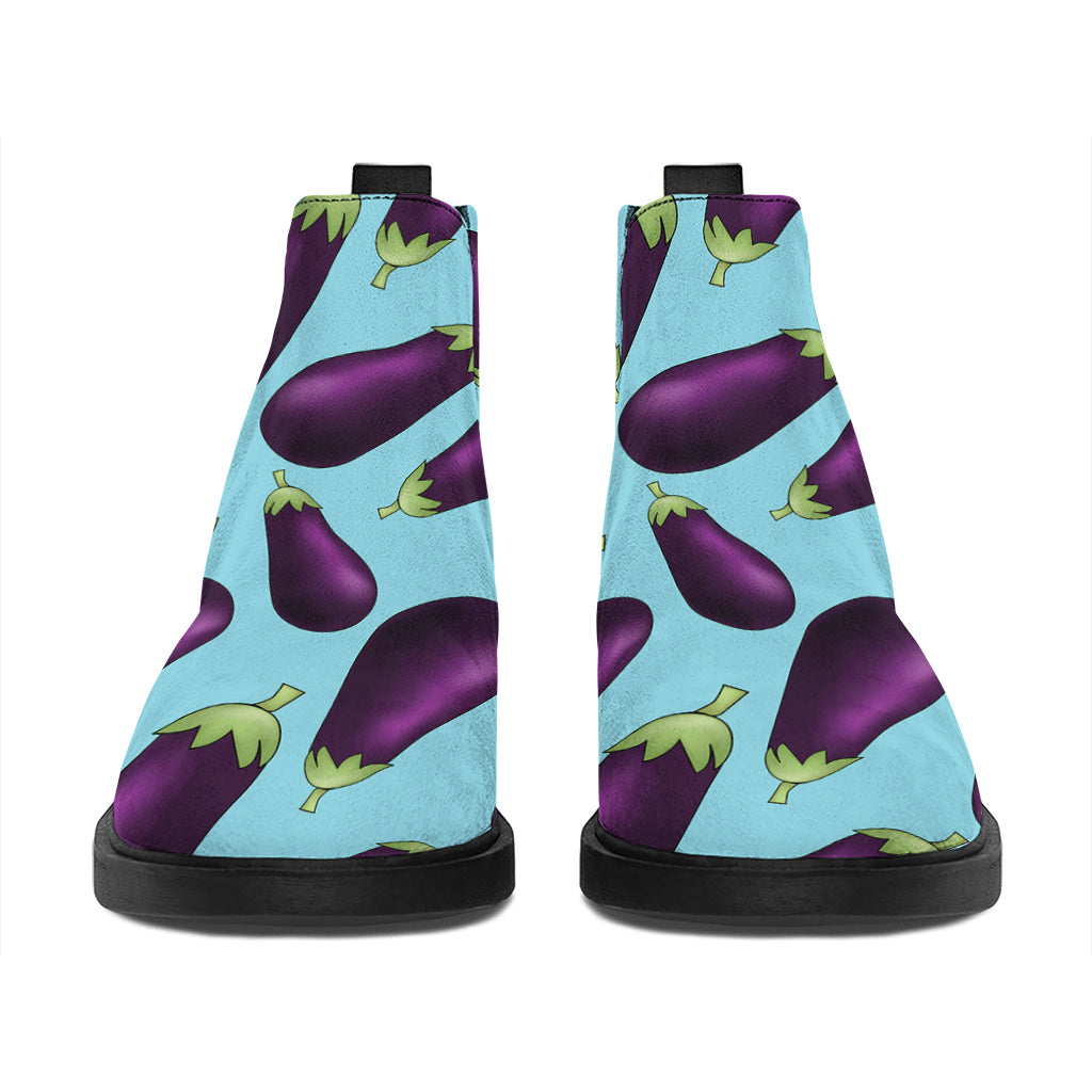 Purple Eggplant Pattern Print Flat Ankle Boots