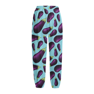 Purple Eggplant Pattern Print Fleece Lined Knit Pants