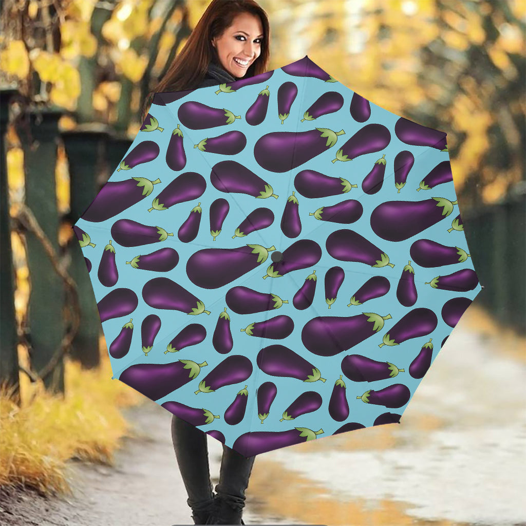 Purple Eggplant Pattern Print Foldable Umbrella