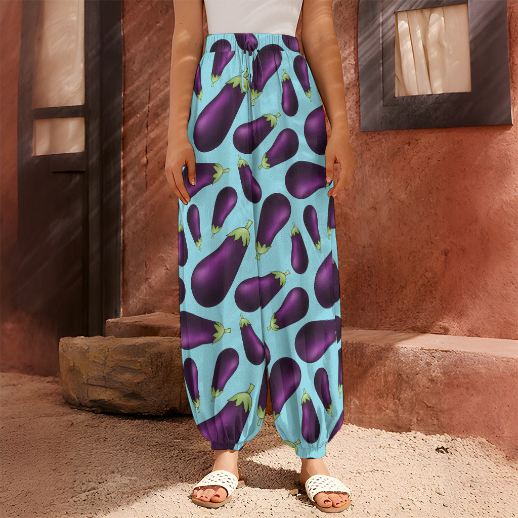 Purple Eggplant Pattern Print Harem Pants
