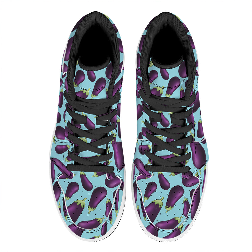 Purple Eggplant Pattern Print High Top Leather Sneakers
