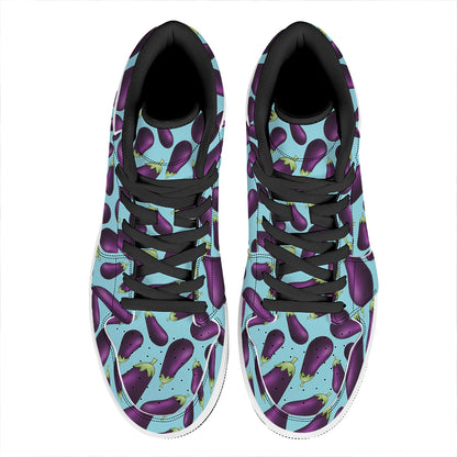 Purple Eggplant Pattern Print High Top Leather Sneakers