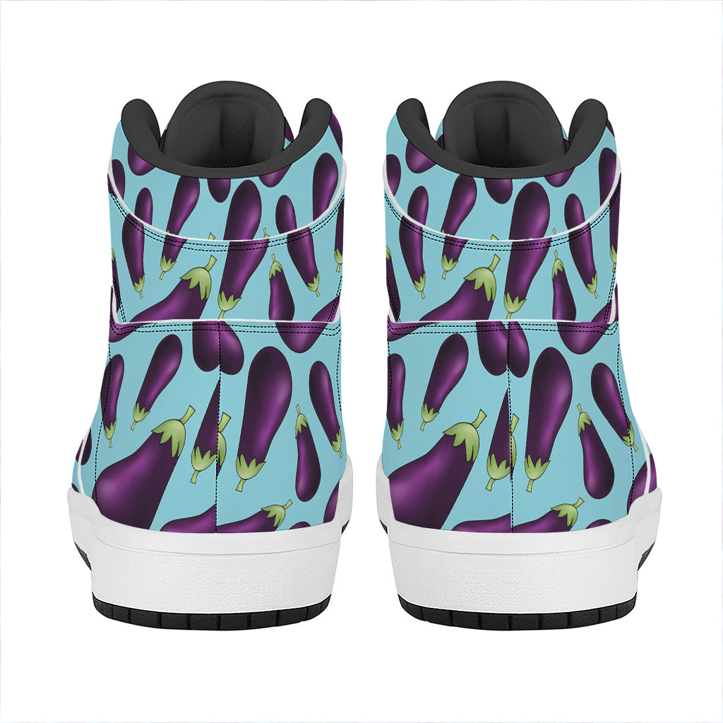 Purple Eggplant Pattern Print High Top Leather Sneakers
