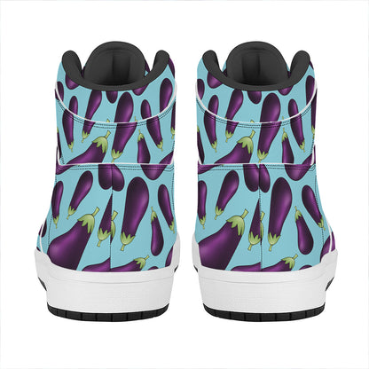 Purple Eggplant Pattern Print High Top Leather Sneakers