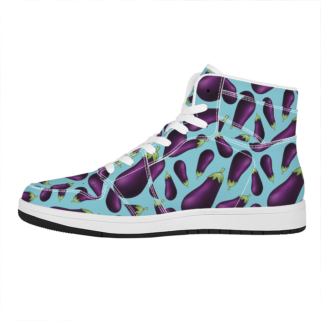 Purple Eggplant Pattern Print High Top Leather Sneakers