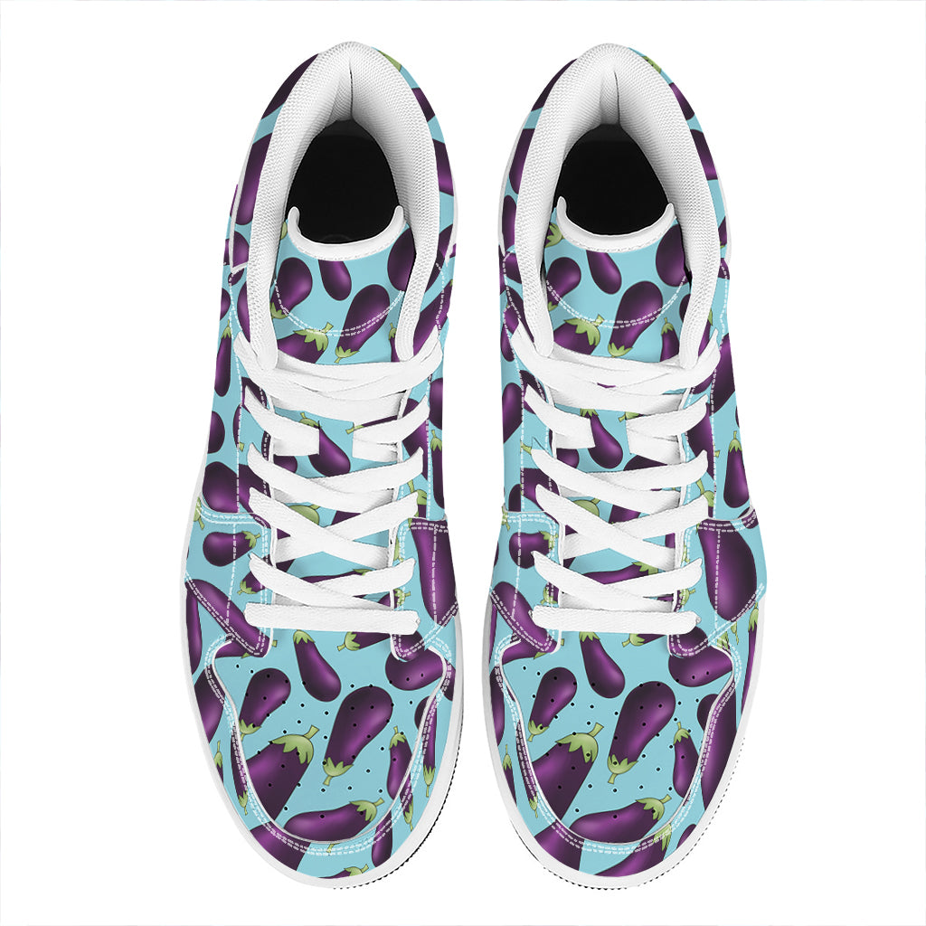 Purple Eggplant Pattern Print High Top Leather Sneakers