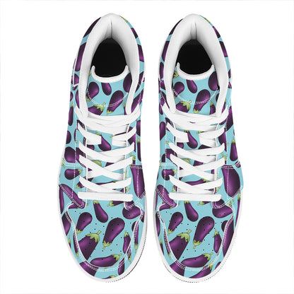 Purple Eggplant Pattern Print High Top Leather Sneakers