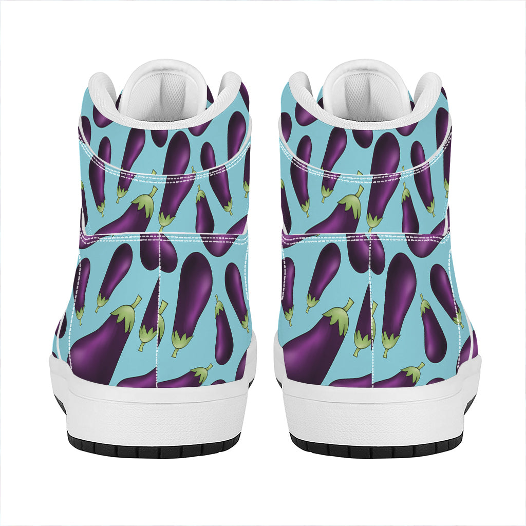Purple Eggplant Pattern Print High Top Leather Sneakers
