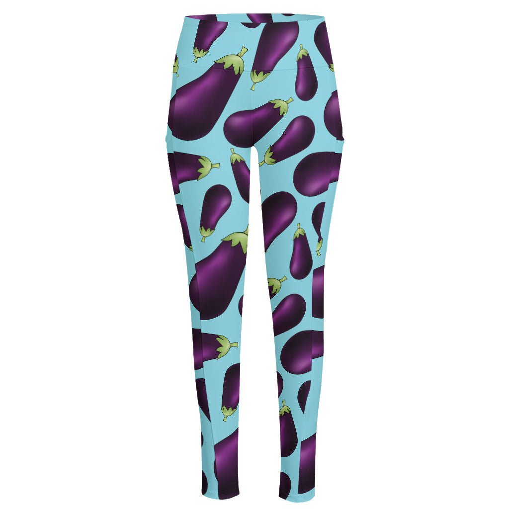 Purple Eggplant Pattern Print High-Waisted Pocket Leggings