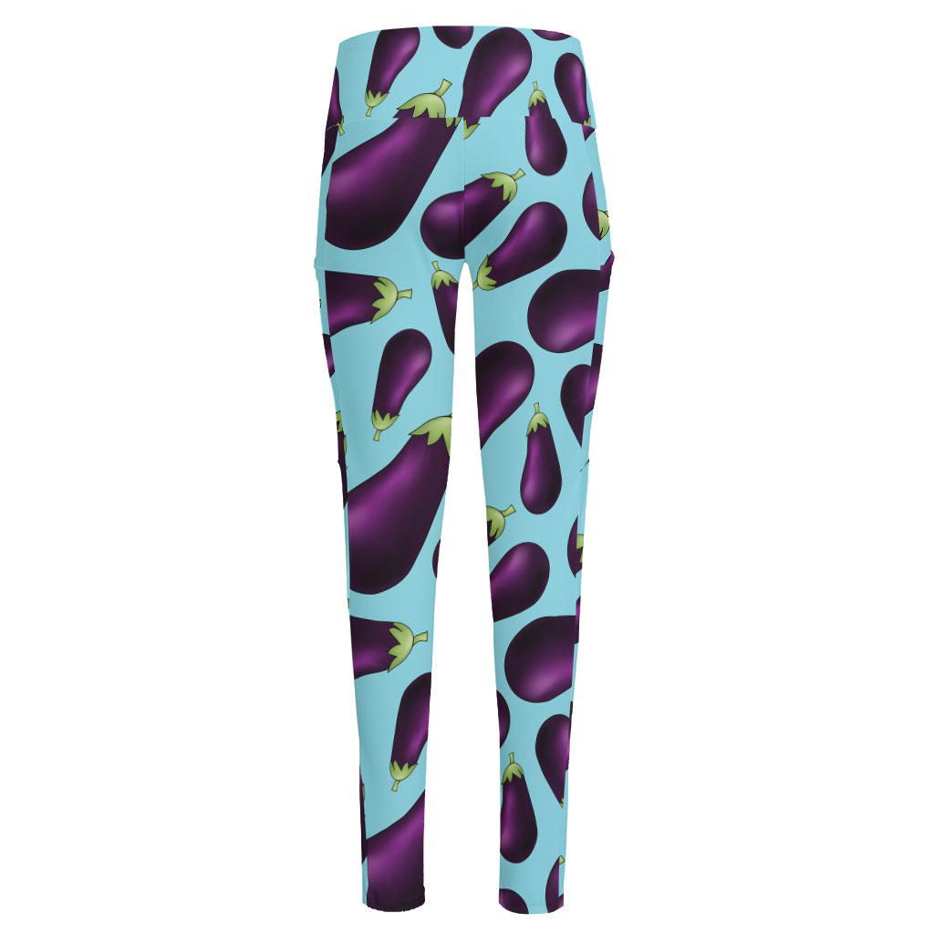 Purple Eggplant Pattern Print High-Waisted Pocket Leggings