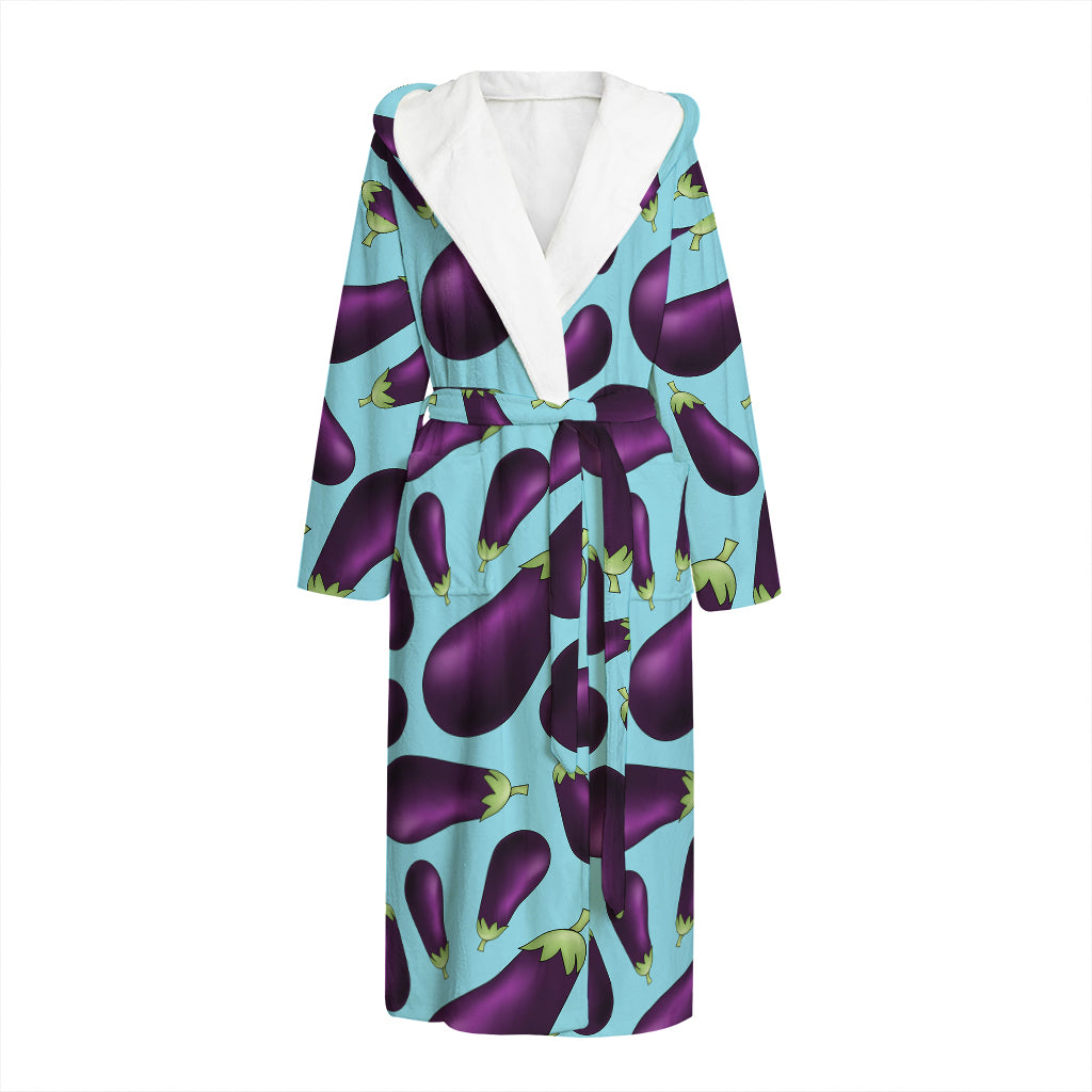 Purple Eggplant Pattern Print Hooded Bathrobe