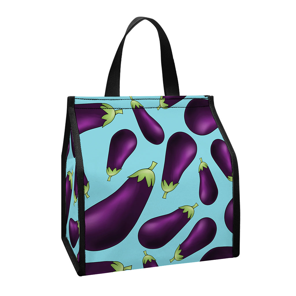 Purple Eggplant Pattern Print Insulated Lunch Tote