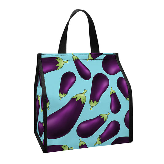 Purple Eggplant Pattern Print Insulated Lunch Tote