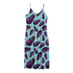 Purple Eggplant Pattern Print Jersey Midi Cami Dress