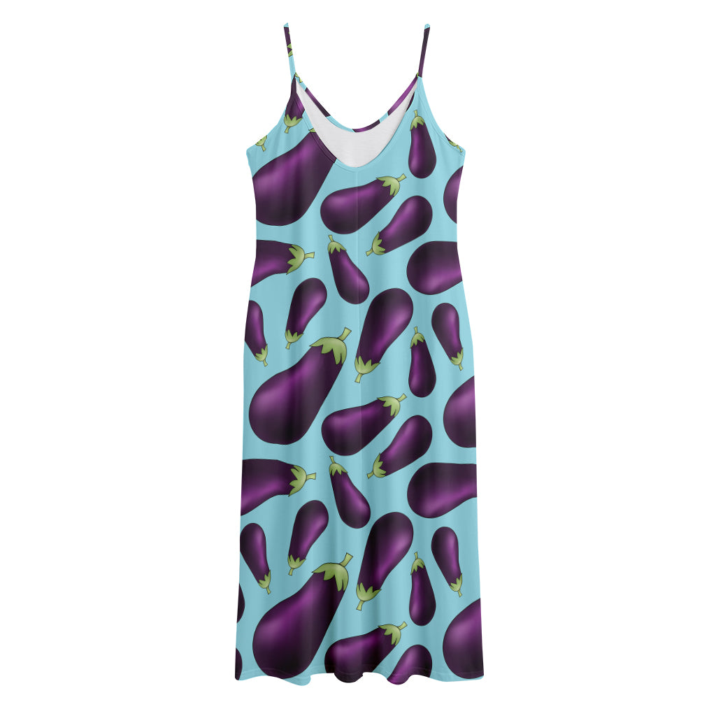 Purple Eggplant Pattern Print Jersey Midi Cami Dress