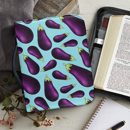 Purple Eggplant Pattern Print Leather Bible Cover