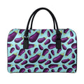 Purple Eggplant Pattern Print Leather Duffel Bag