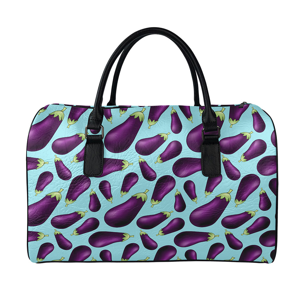 Purple Eggplant Pattern Print Leather Duffle Bag