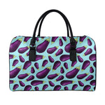 Purple Eggplant Pattern Print Leather Duffle Bag
