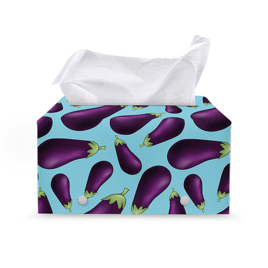 Purple Eggplant Pattern Print Leather Tissue Box Cover