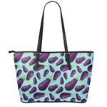 Purple Eggplant Pattern Print Leather Tote Bag