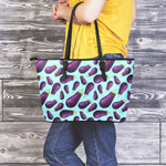 Purple Eggplant Pattern Print Leather Tote Bag