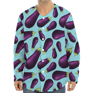 Purple Eggplant Pattern Print Long Sleeve Baseball Jersey