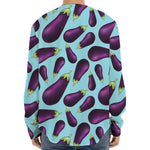 Purple Eggplant Pattern Print Long Sleeve Baseball Jersey