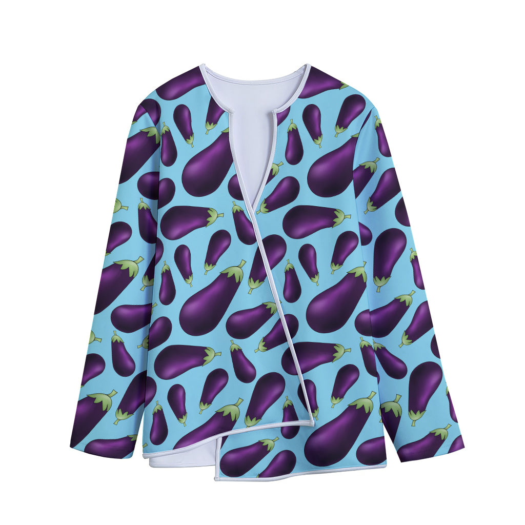 Purple Eggplant Pattern Print Long Sleeve Short Coat