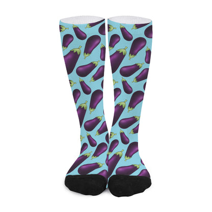 Purple Eggplant Pattern Print Long Socks
