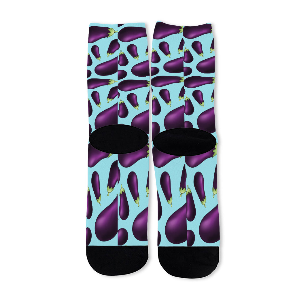 Purple Eggplant Pattern Print Long Socks