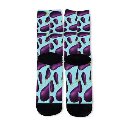 Purple Eggplant Pattern Print Long Socks