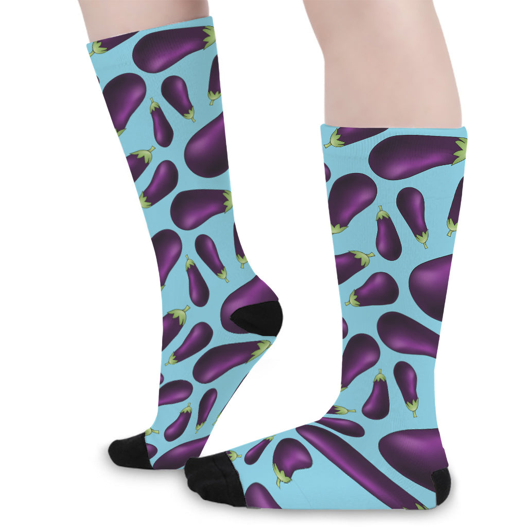 Purple Eggplant Pattern Print Long Socks