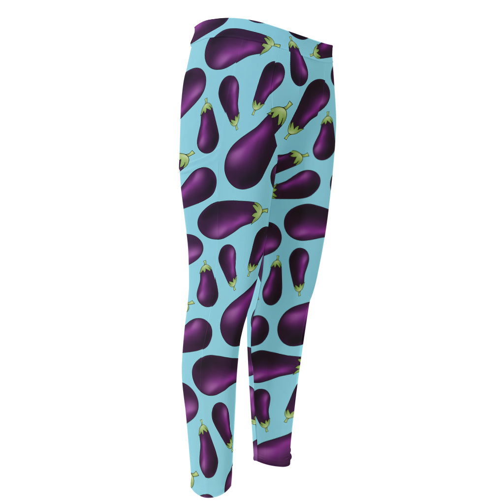 Purple Eggplant Pattern Print Men's Compression Pants