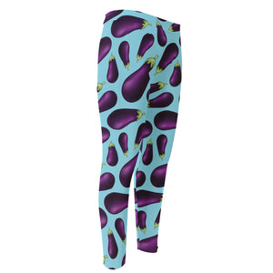 Purple Eggplant Pattern Print Men's Compression Pants