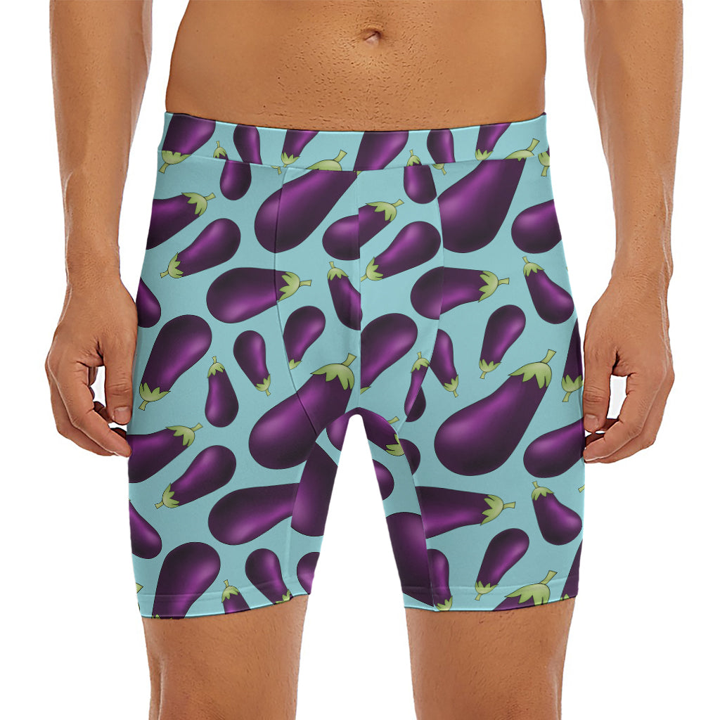 Purple Eggplant Pattern Print Men's Long Boxer Briefs