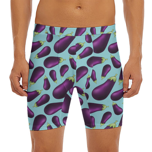 Purple Eggplant Pattern Print Men's Long Boxer Briefs