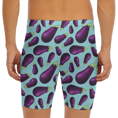 Purple Eggplant Pattern Print Men's Long Boxer Briefs