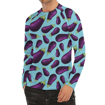 Purple Eggplant Pattern Print Men's Long Sleeve Rash Guard