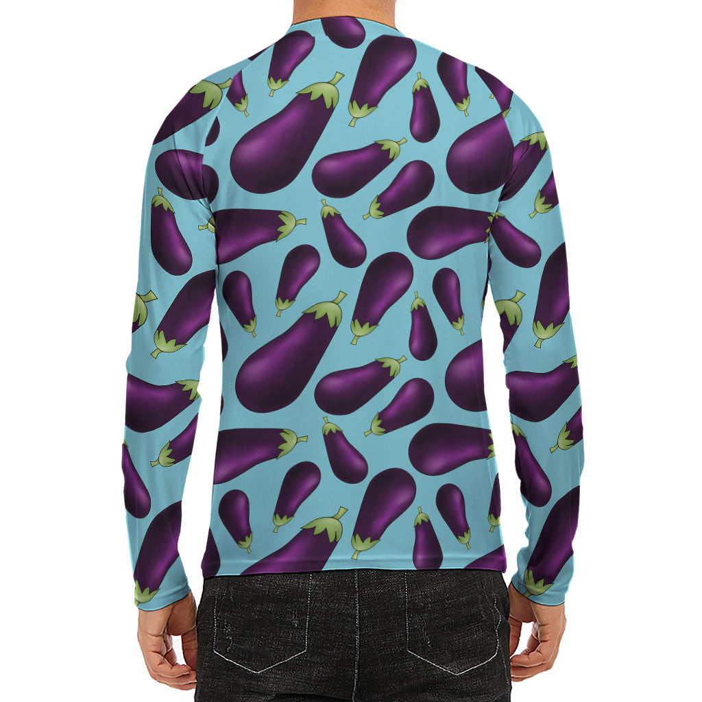 Purple Eggplant Pattern Print Men's Long Sleeve Rash Guard