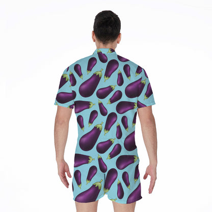 Purple Eggplant Pattern Print Men's Rompers