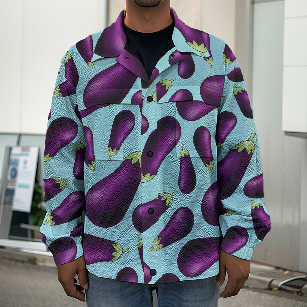 Purple Eggplant Pattern Print Men's Shirt Jacket