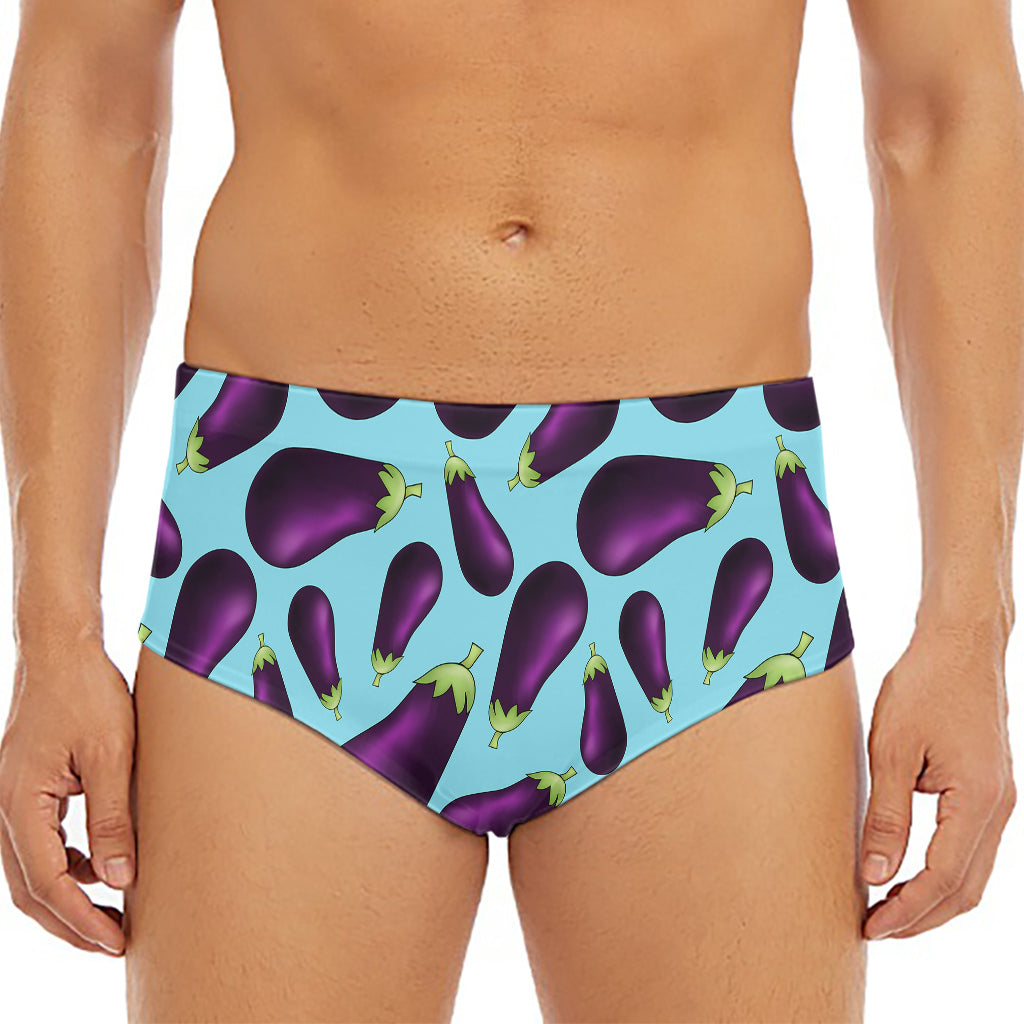 Purple Eggplant Pattern Print Men's Triangle Swim Briefs
