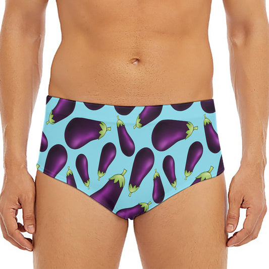Purple Eggplant Pattern Print Men's Triangle Swim Briefs