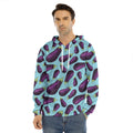 Purple Eggplant Pattern Print Men's Velvet Pullover Hoodie