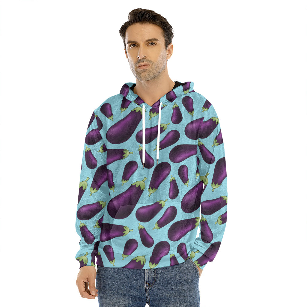 Purple Eggplant Pattern Print Men's Velvet Pullover Hoodie