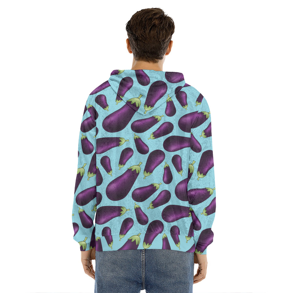 Purple Eggplant Pattern Print Men's Velvet Pullover Hoodie