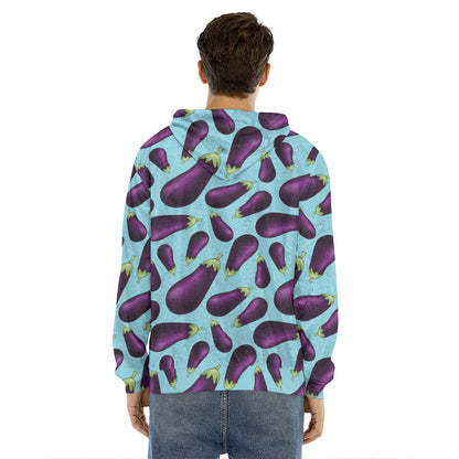 Purple Eggplant Pattern Print Men's Velvet Pullover Hoodie