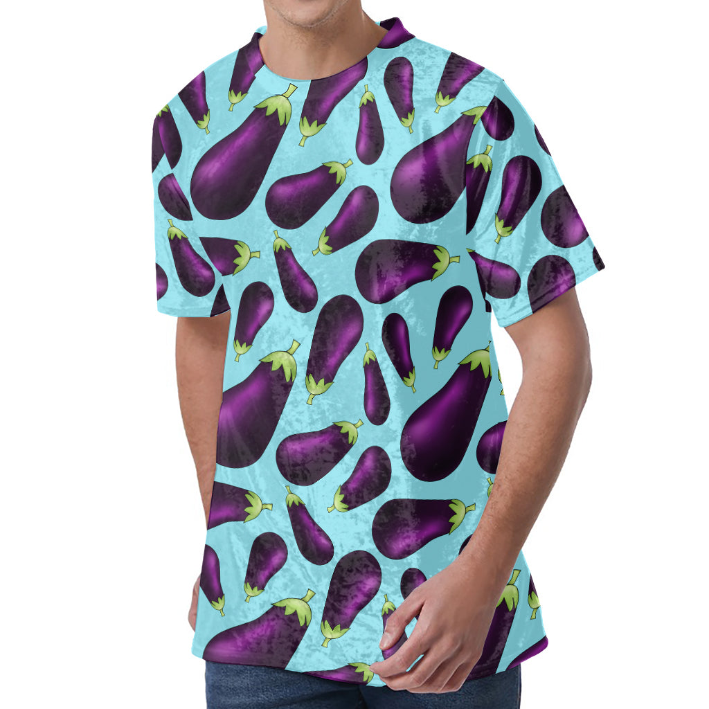 Purple Eggplant Pattern Print Men's Velvet T-Shirt