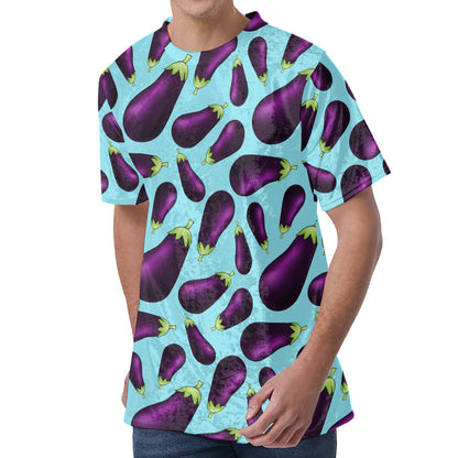 Purple Eggplant Pattern Print Men's Velvet T-Shirt